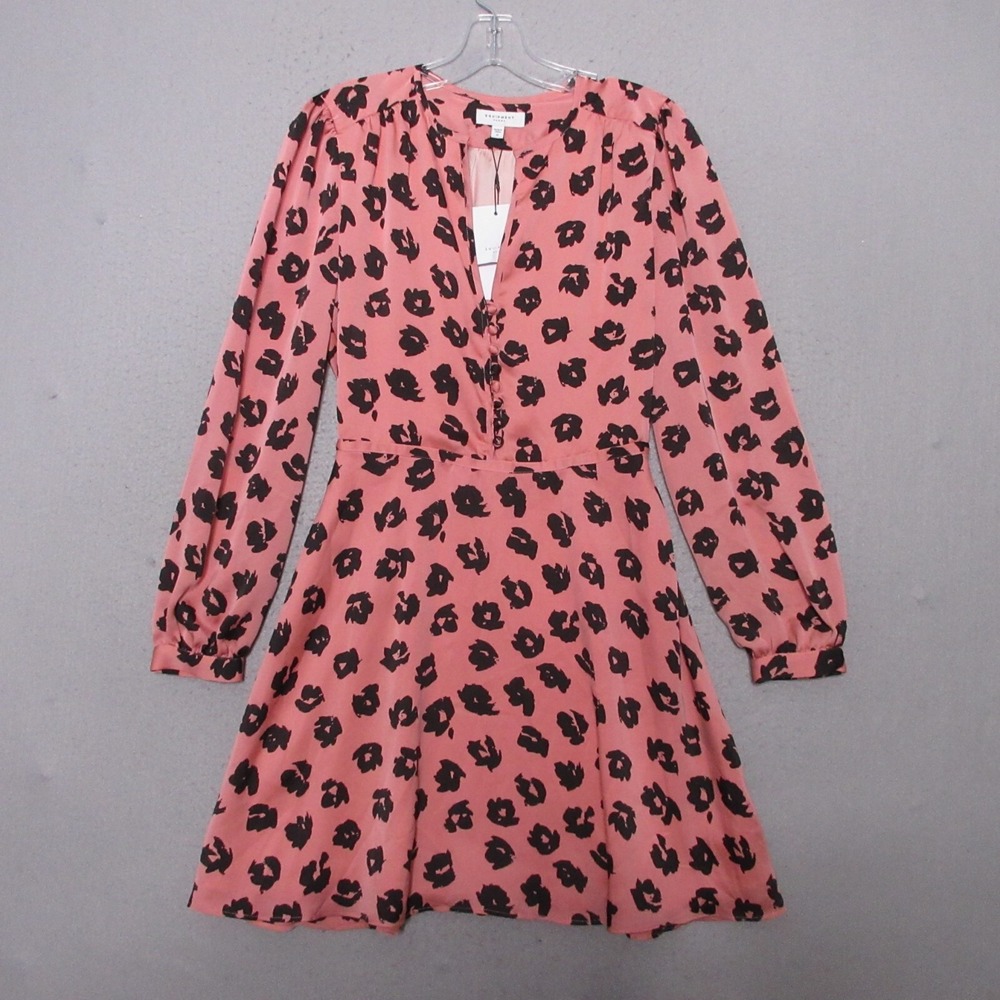 Equipment Femme Dress 0 Pink Floral Danette‎ Long Sleeve Fit & Flare Satin NWT